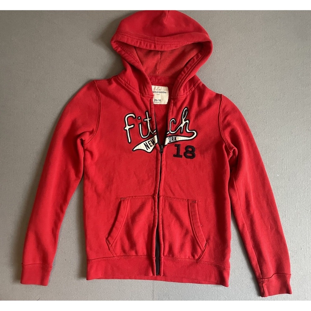 Abercrombie & Fitch 14/16 Kids Zip Hoodie Sweatshirt Red Y2K NY Holiday Unisex‎